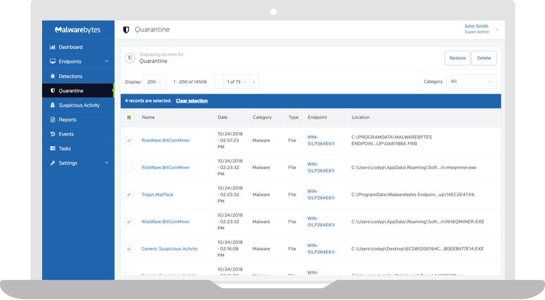 Malwarebytes Incident Response quarantines threats and provides 72-hour rollback and clean and healthy endpoint restoration