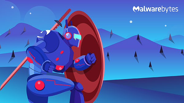 Robot kneeling on one knee while holding a shield in front of it with a katana on its back