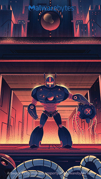 Robot standing on a launchpad with two people overlooking an infected cityscape, ready to fight (unmuted version)
